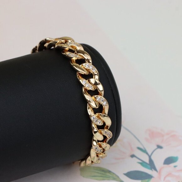 "Bold Rose Gold Cuban Link Bracelet with Sparkling CZ Accents, XPBL1020 - Picture 2 of 11